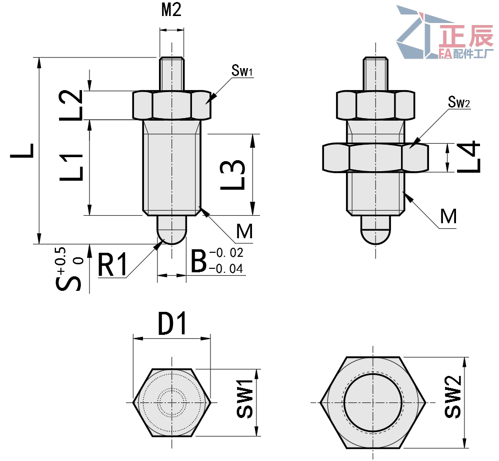 Steel or stainless steel Indexing Plungers pin Knobless Compact PXNAN SXNAN