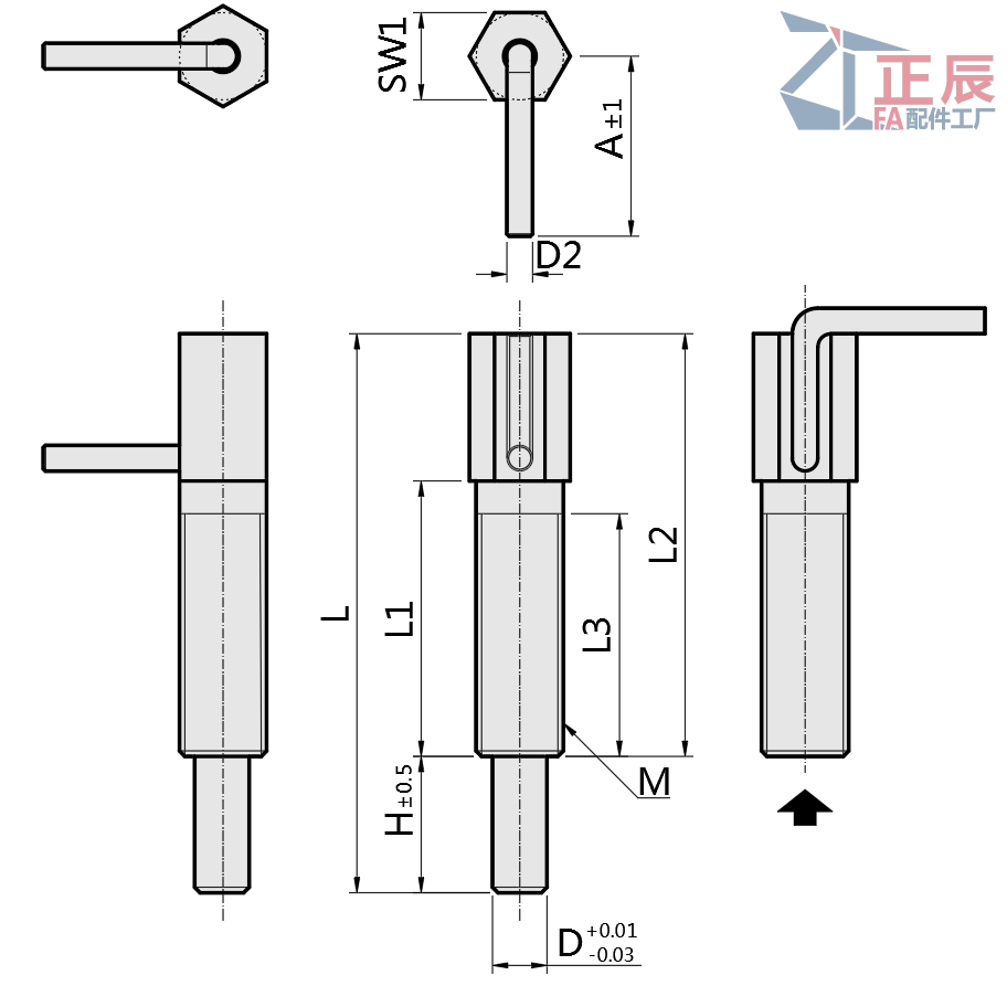 L type Index Bolts Simple Finish lever PLCN