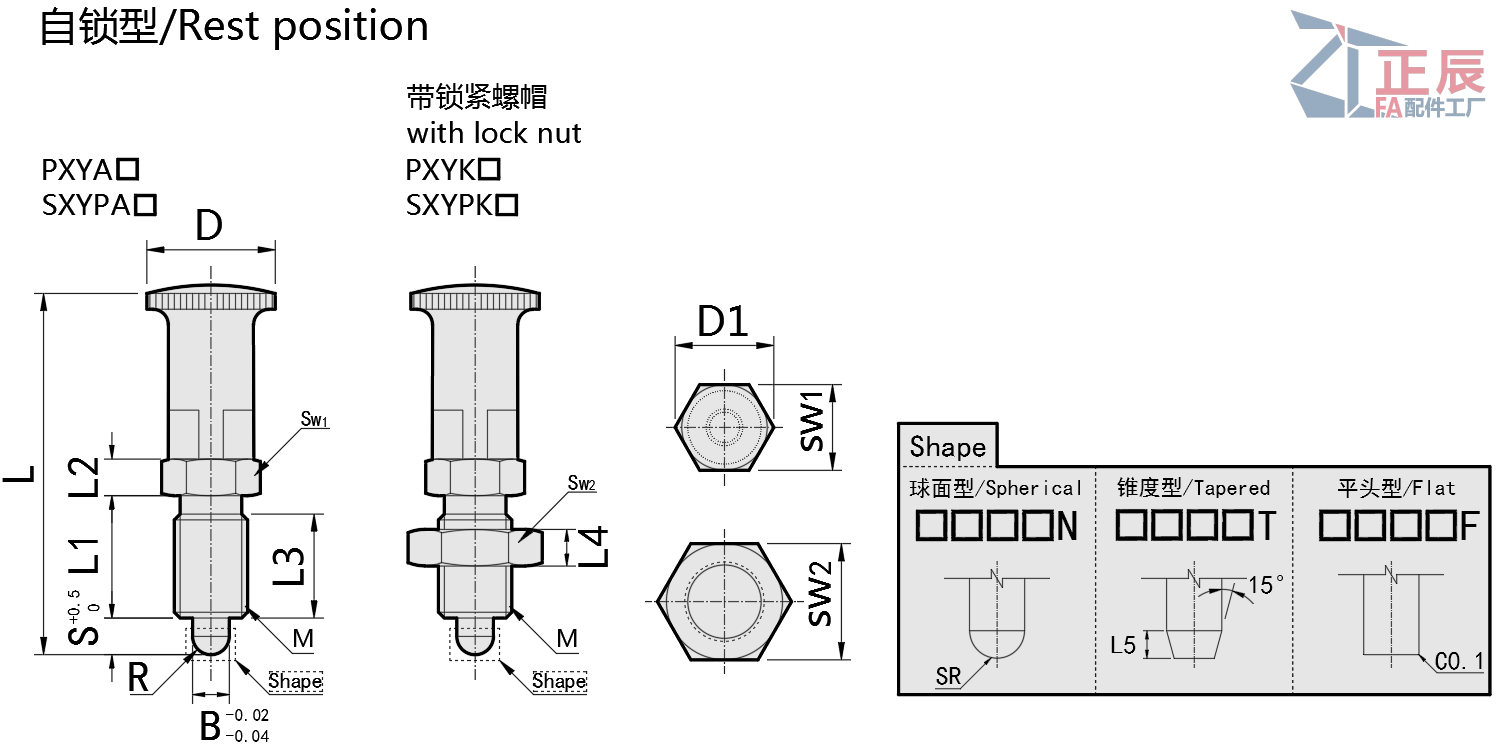 Self Locking Indexing Plungers Tip Shape Selectable PXYAN