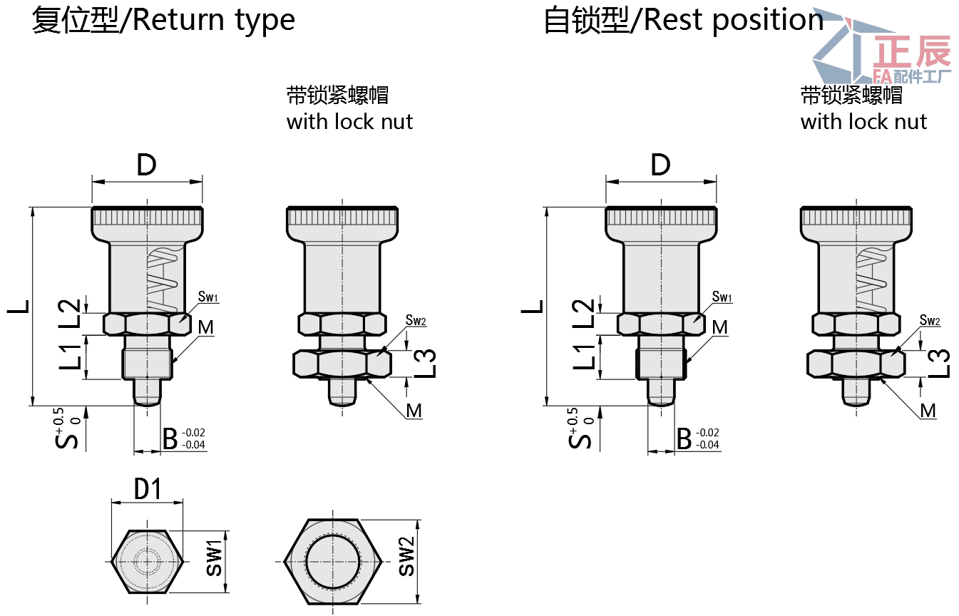 Indexing Plungers Aluminum Knob Rest Position PXSA PXRA