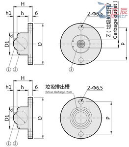 Ball Rollers Milled Flange Mounting Type with Waste Discharge Hole/Slit BCFH BCSF