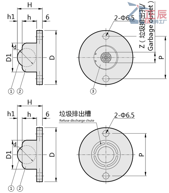 Ball Rollers Milled Flange Mounting Type with Waste Discharge Hole/Slit BCFH BCSF