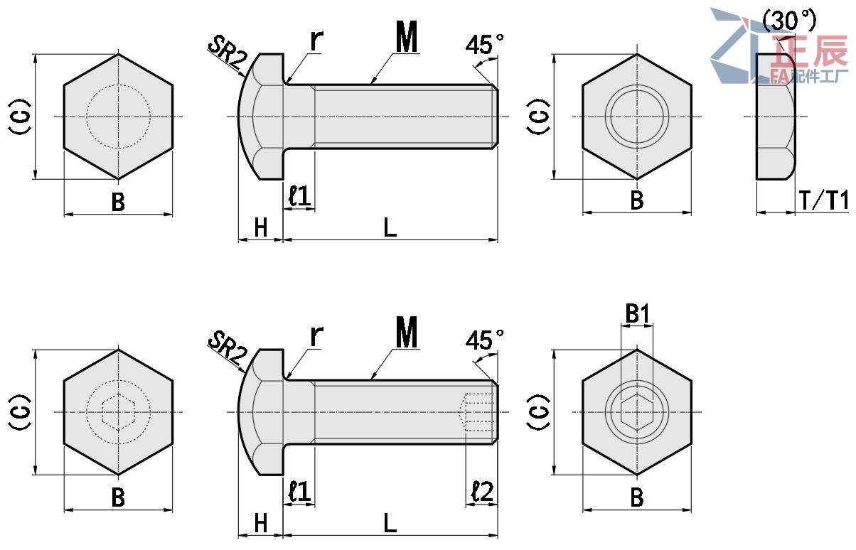 Locating Bolts Round Hex Head STCB STBB SSTCB