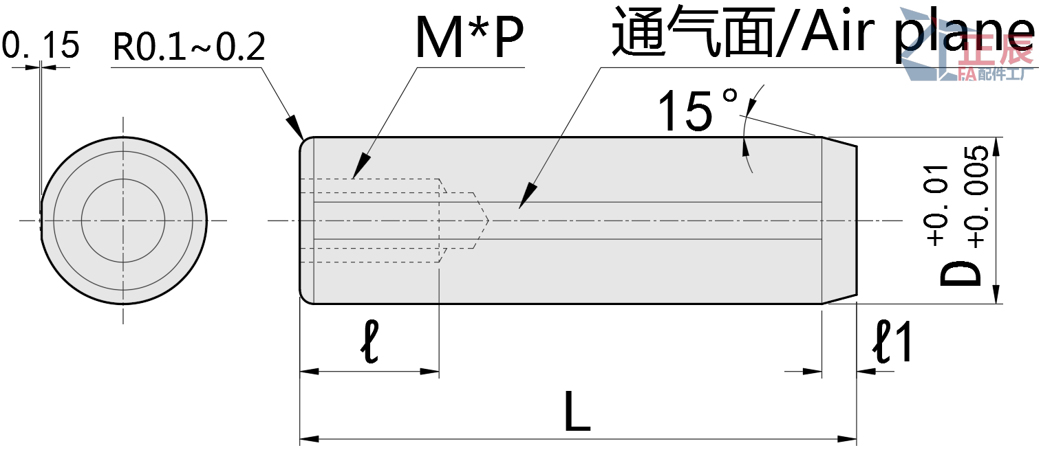 Tapped Precision Dowel Pin Straight Single Side Tapped+0.01/+0.005 mm Diameter Tolerance MSTP