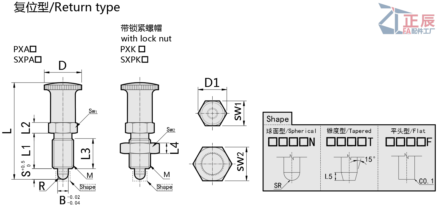 Precision Indexing Plungers Tip Shape Selectable PXAN