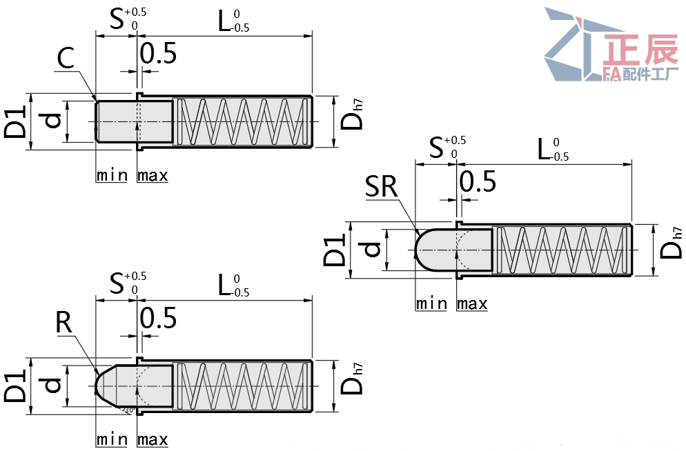 Standard Micro Spring Plungers flat spherical MPFL