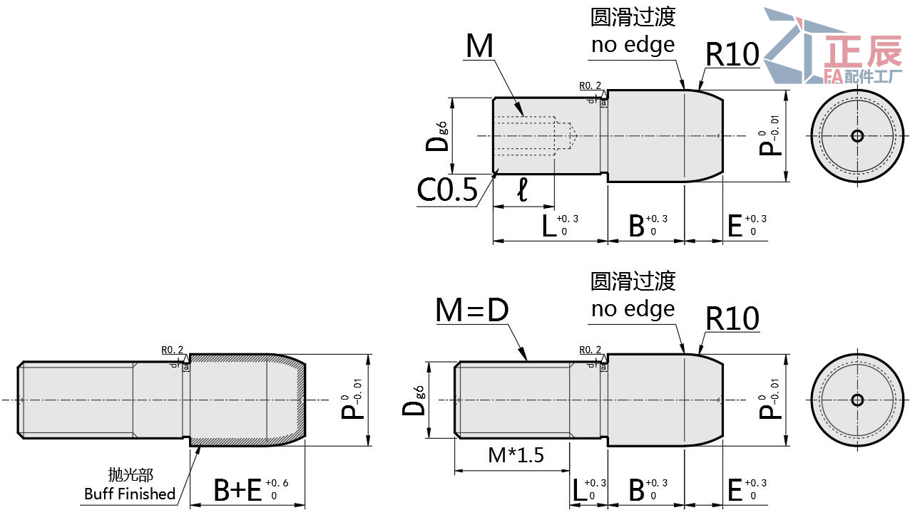 Large Head Locating Pin Round Tapered Tip Tapped Shank P Selectable JPRBTB