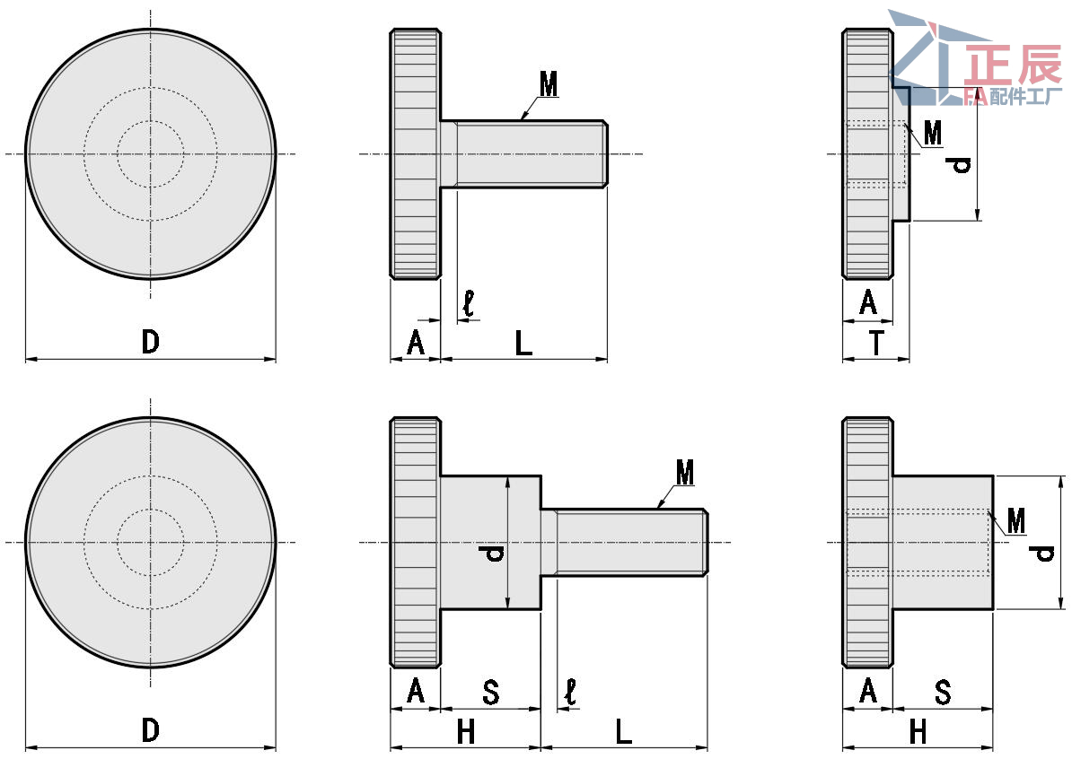 Knurled Knobs L Dimension Standard NOB