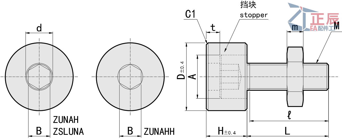 Stopper Bolts With Bumpers Hexagon Socket Head UNAH