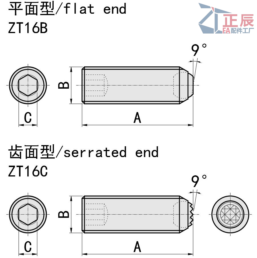 Clamping Set Screws Swivel Tip Non-ReversiblePT16B PT16C