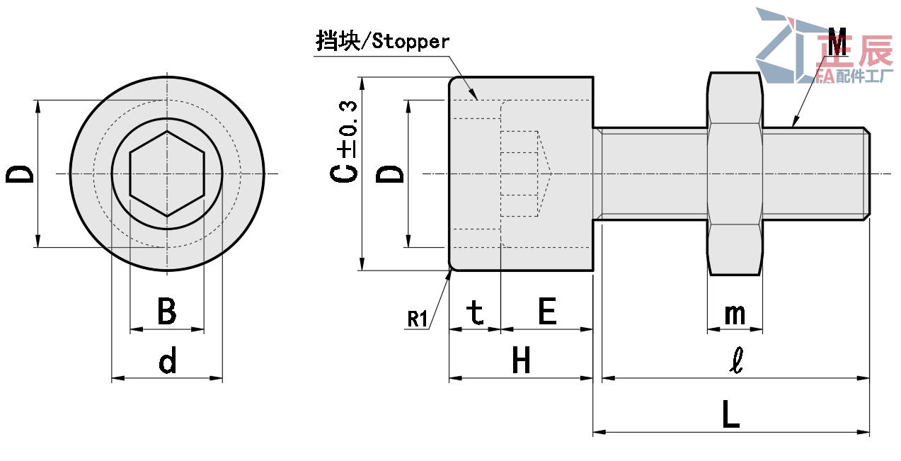 Stopper Bolts Shock Absorption Type Hex Socket Head UNSTH