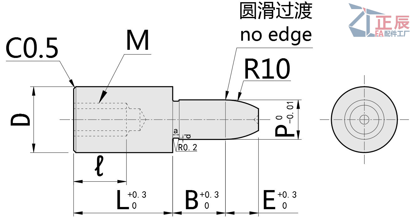 Small Head Locating Pin Tapered Tip Tapped Shank P Selectable JPRSTB