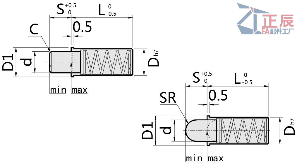 Stainless steel flange Spring Plungers Micro Short MPFS