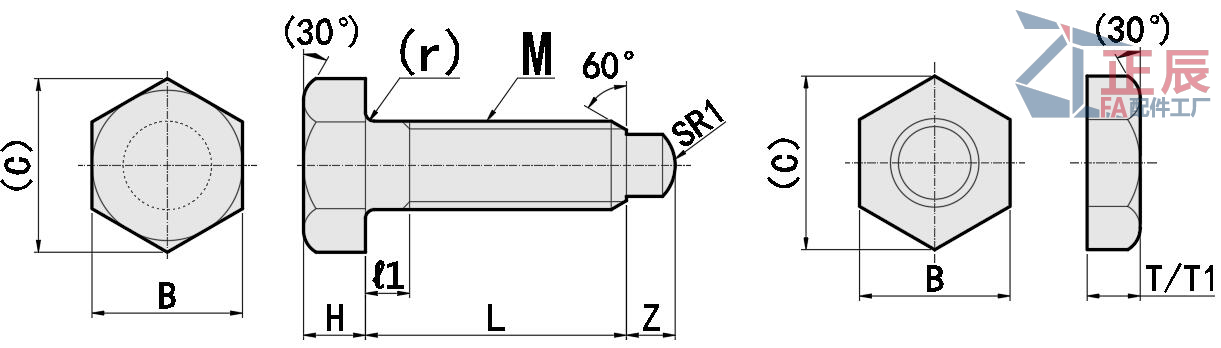 Locating Bolts Hex Head with Rounded Tip STCA STBA