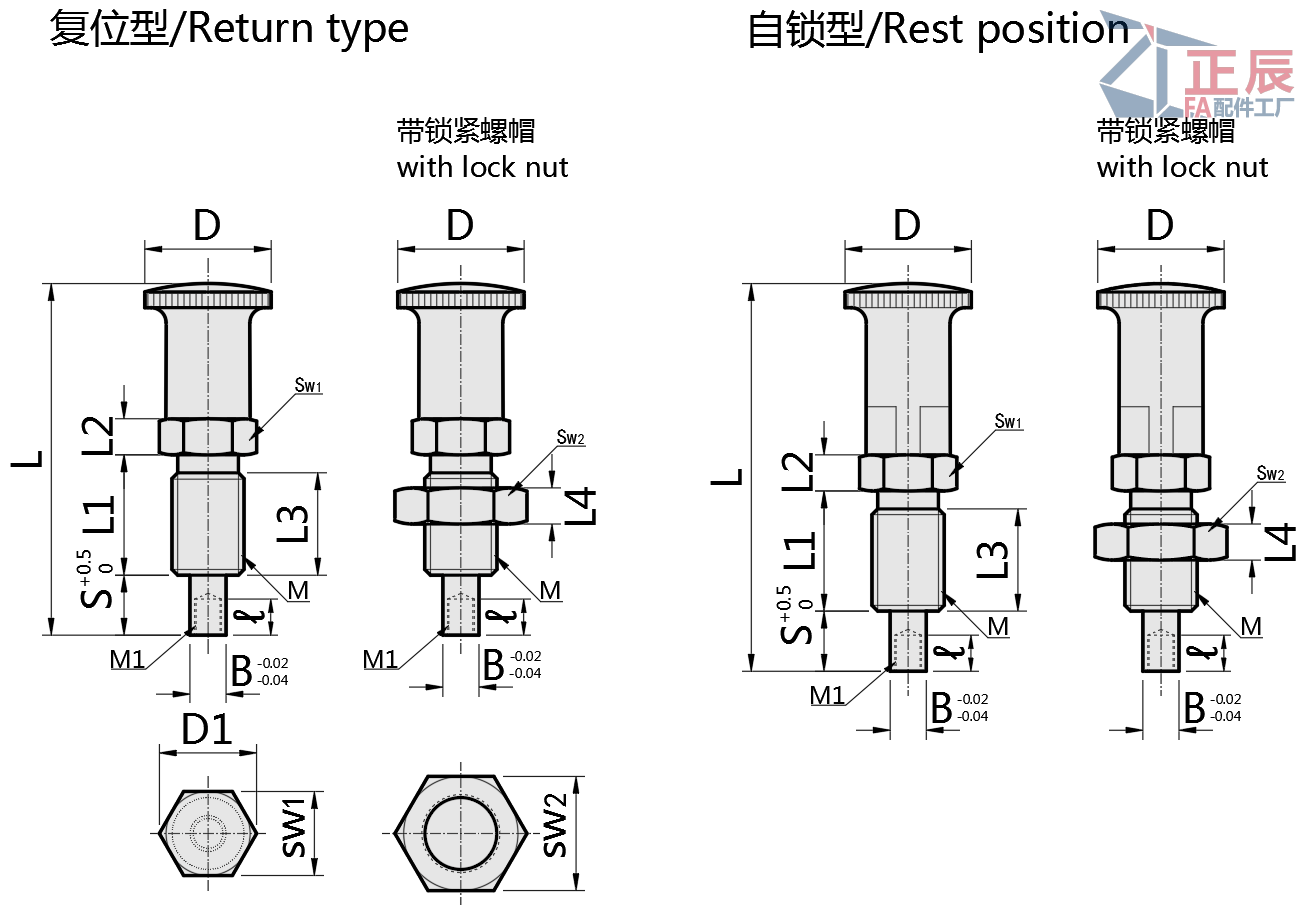 Locking Return Indexing Plungers Tapped Tip PXTAB