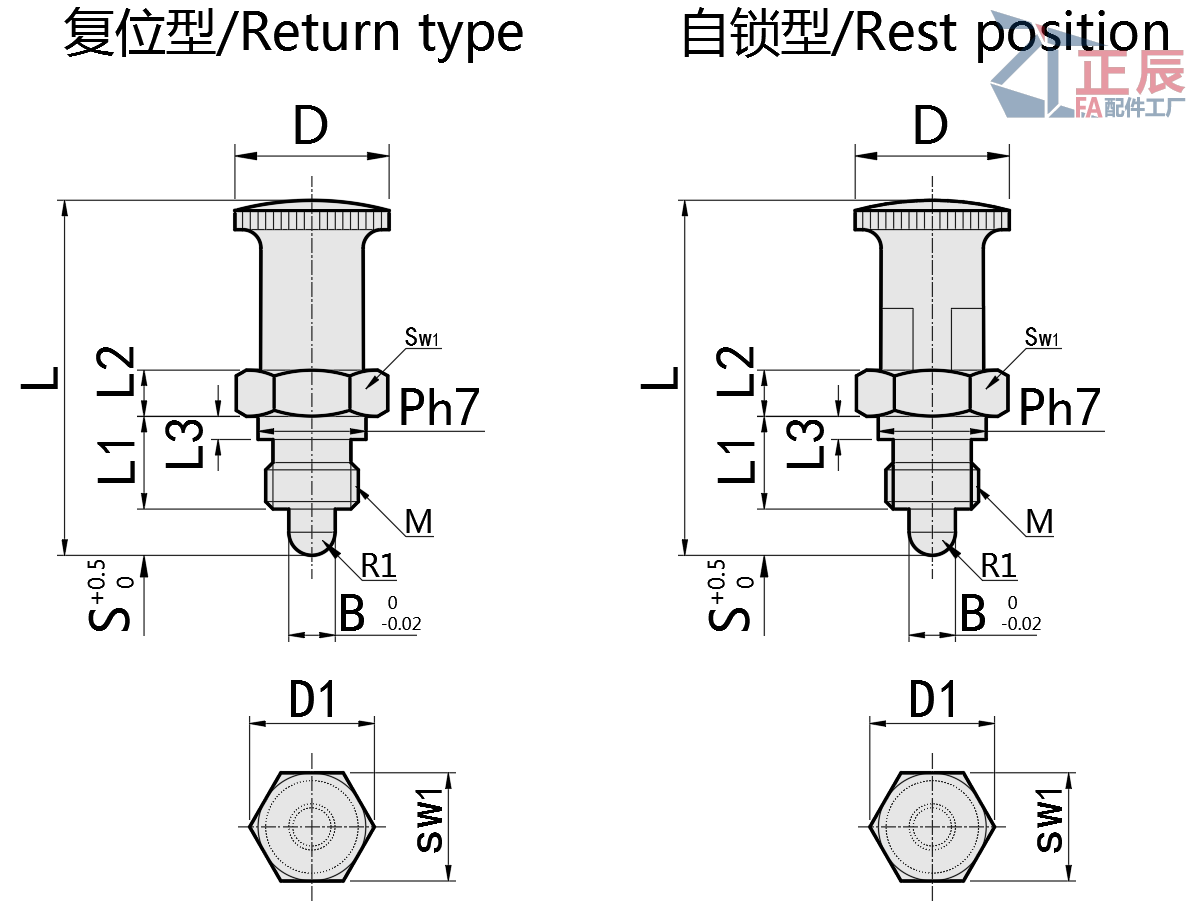 Indexing Plungers pin Resin Knob PMXSL PMXYSL