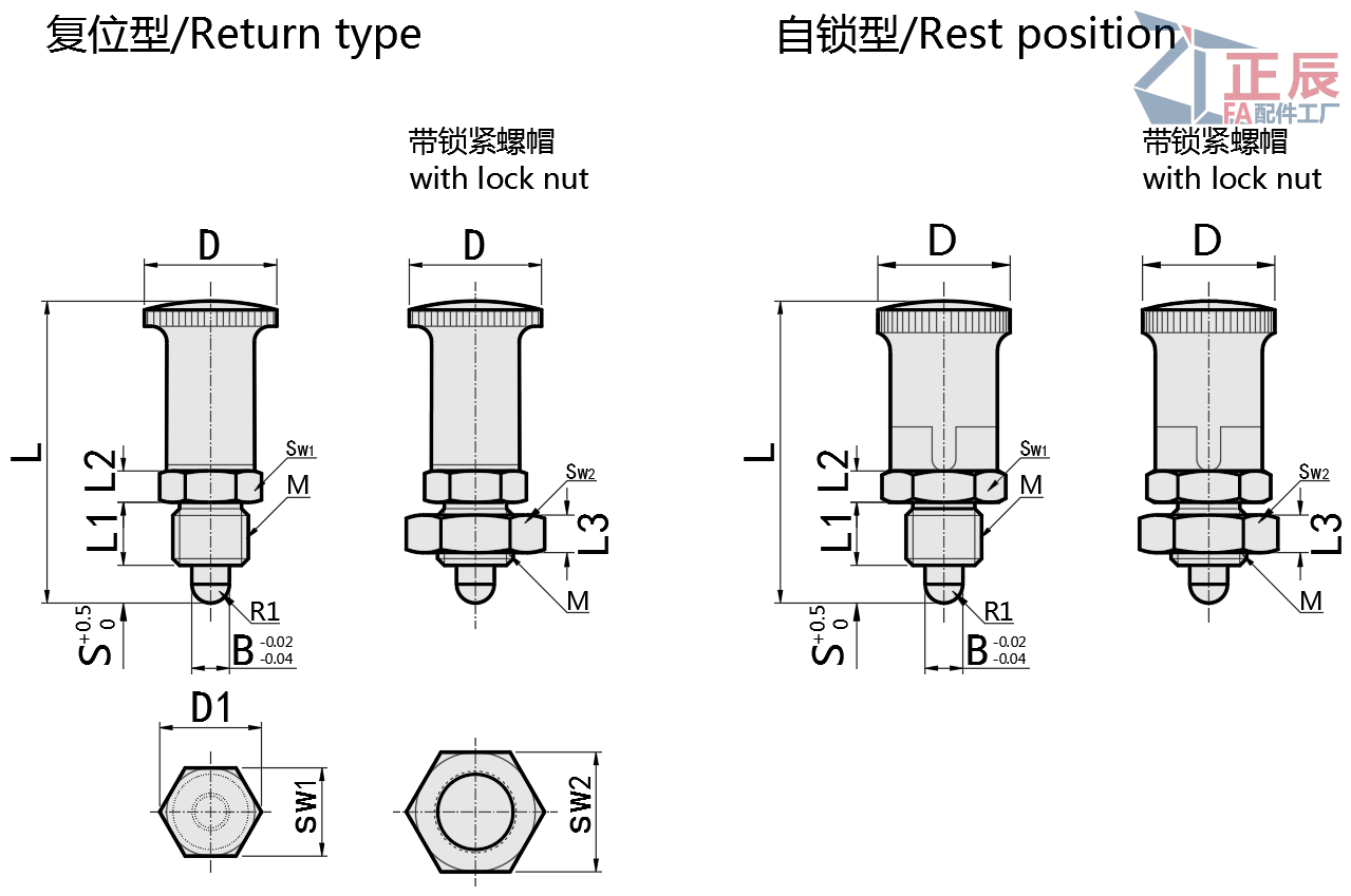 Indexing Plungers Precision Pilot Return Type Fine Thread PXSAN PXRAN