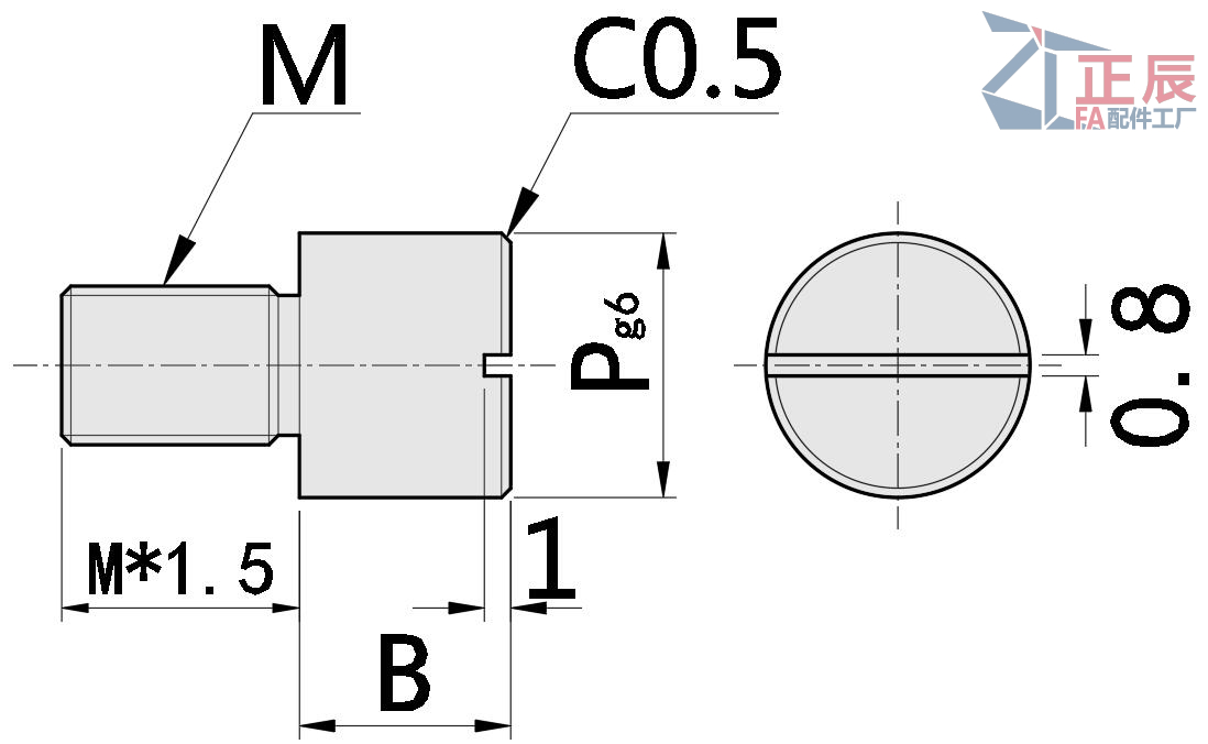 Large Head Locating Pin Round Head Flat Tip with Flatted Slot Threaded Shank JPLB